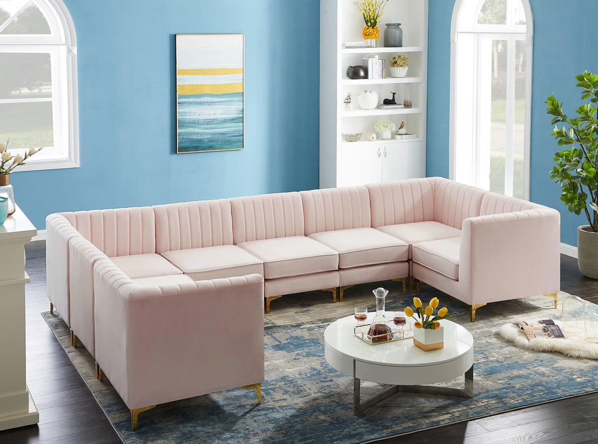 Alina Pink Velvet Modular Sectional - galleria furniture outlet