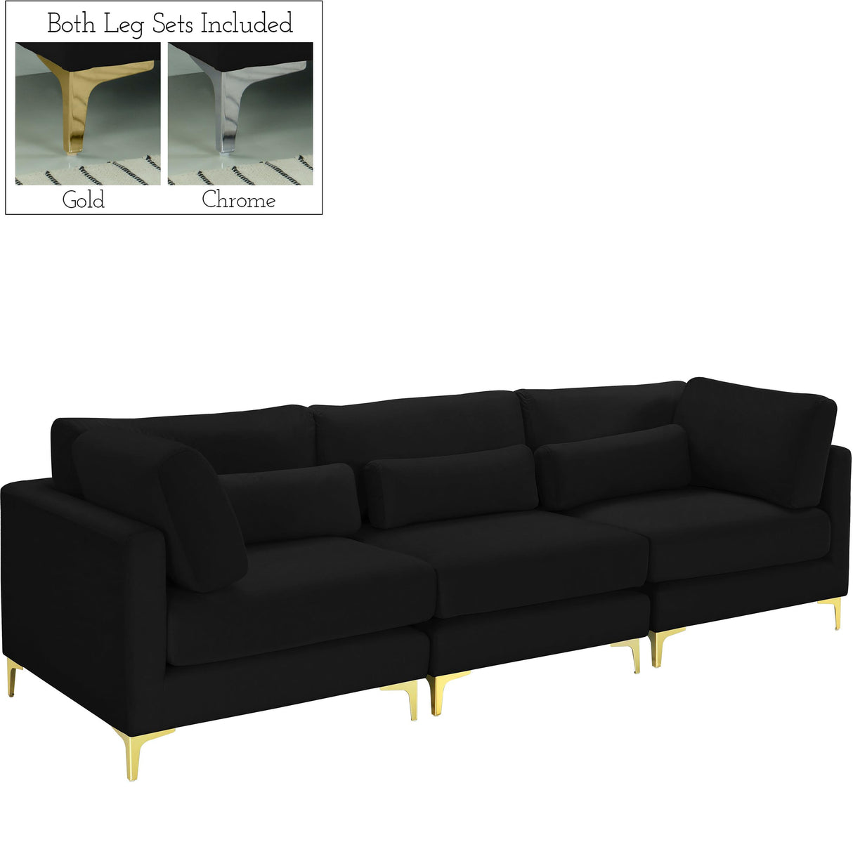 Julia Black Velvet Modular Sofa (3 Boxes) - galleria furniture outlet