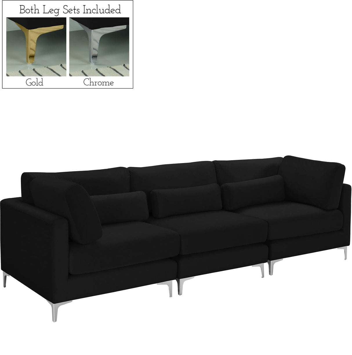 Julia Black Velvet Modular Sofa (3 Boxes) - galleria furniture outlet