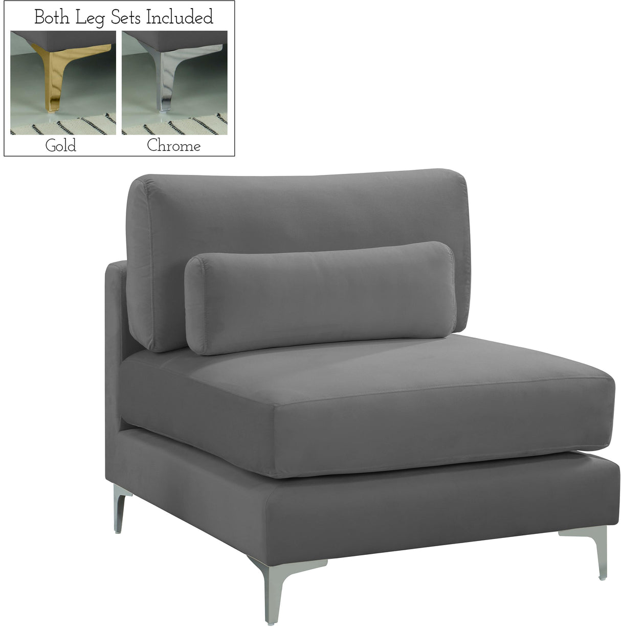 Julia Grey Velvet Modular Armless Chair - galleria furniture outlet