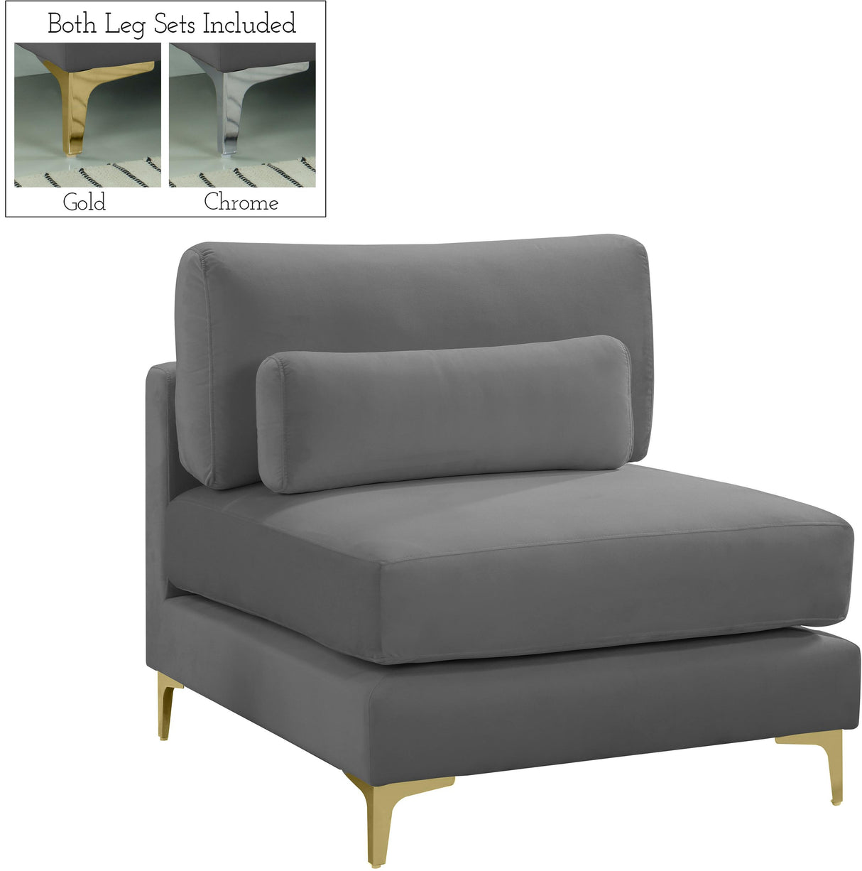 Julia Grey Velvet Modular Armless Chair - galleria furniture outlet