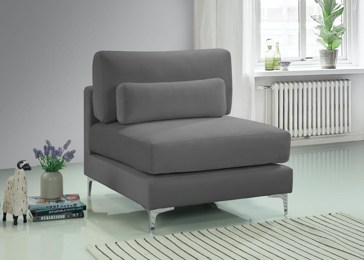 Julia Grey Velvet Modular Armless Chair - galleria furniture outlet