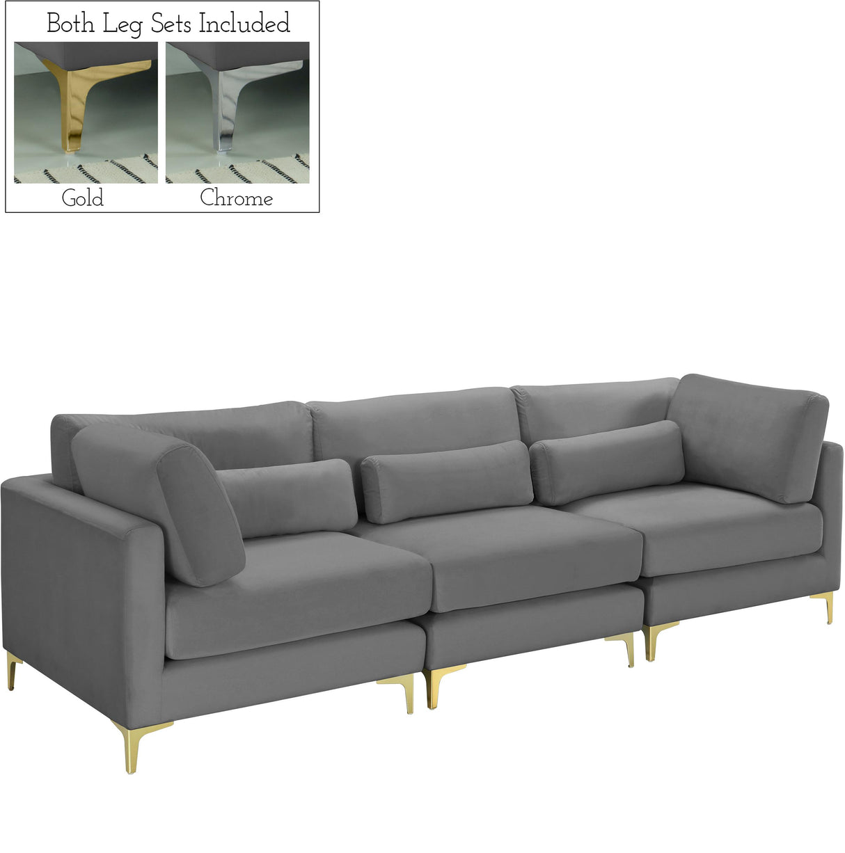 Julia Grey Velvet Modular Sofa (3 Boxes) - galleria furniture outlet