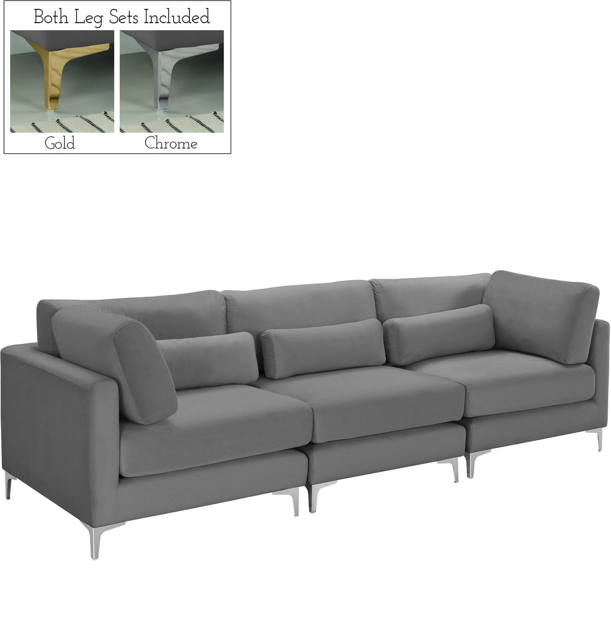 Julia Grey Velvet Modular Sofa (3 Boxes) - galleria furniture outlet