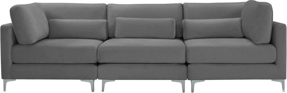 Julia Grey Velvet Modular Sofa (3 Boxes) - galleria furniture outlet
