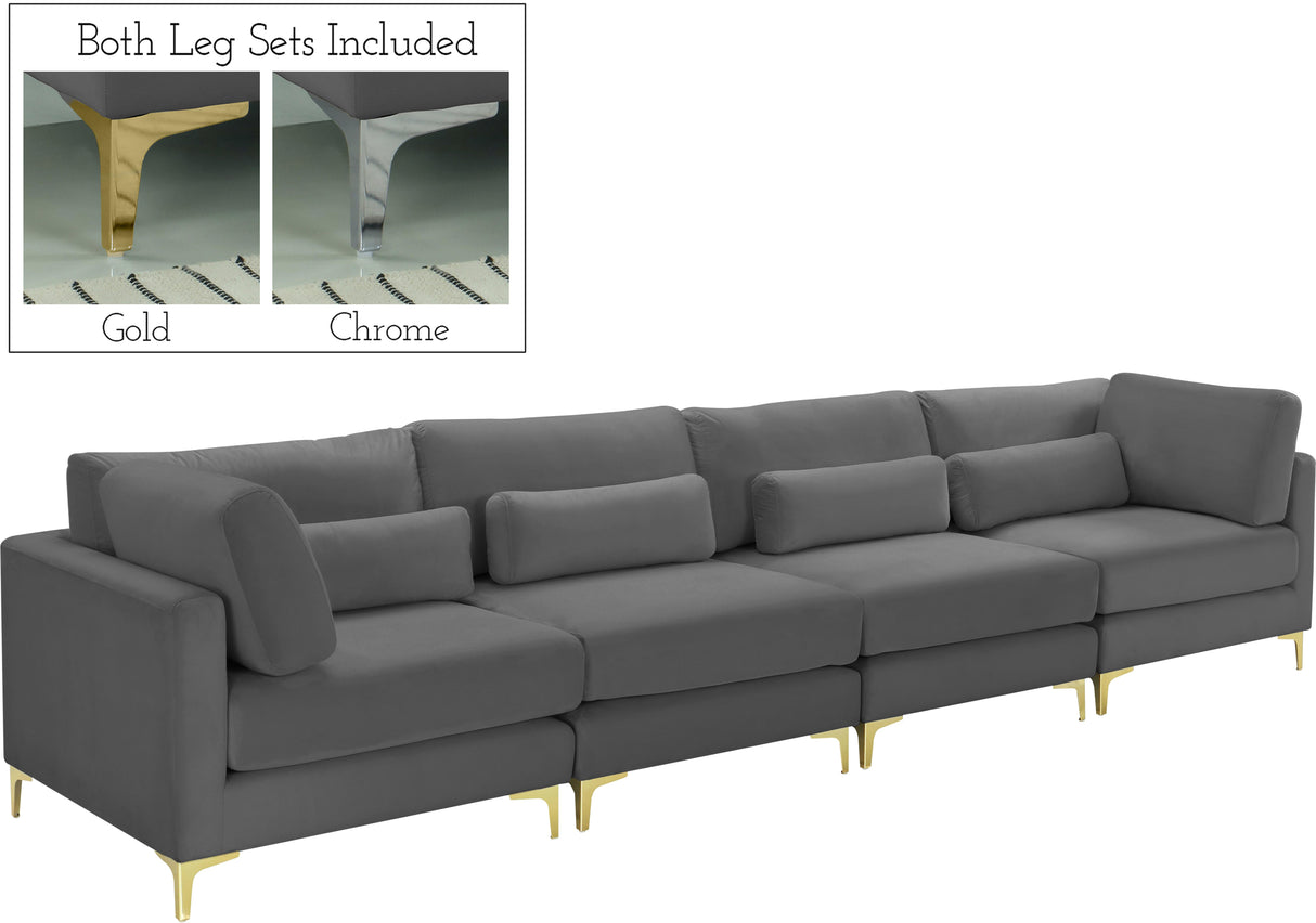 Julia Grey Velvet Modular Sofa (4 Boxes) - galleria furniture outlet