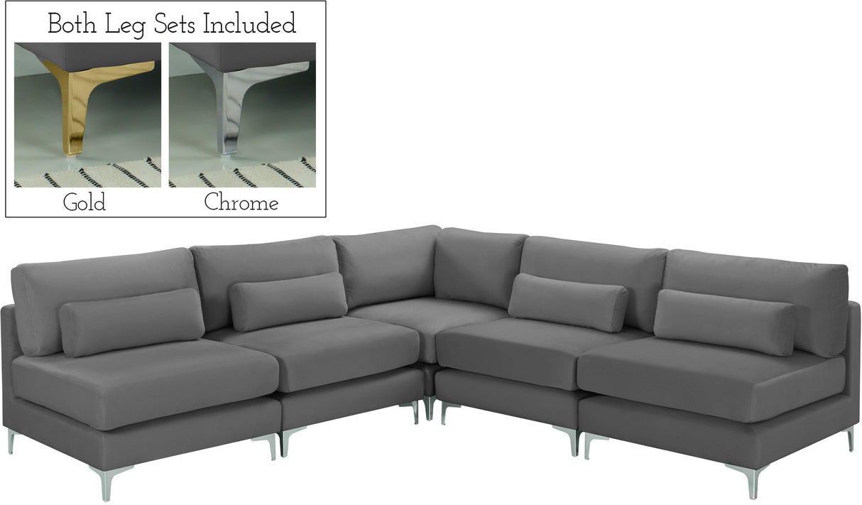 Julia Grey Velvet Modular Sectional (5 Boxes) - galleria furniture outlet