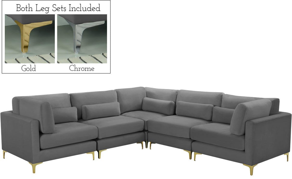 Julia Grey Velvet Modular Sectional (5 Boxes) - galleria furniture outlet