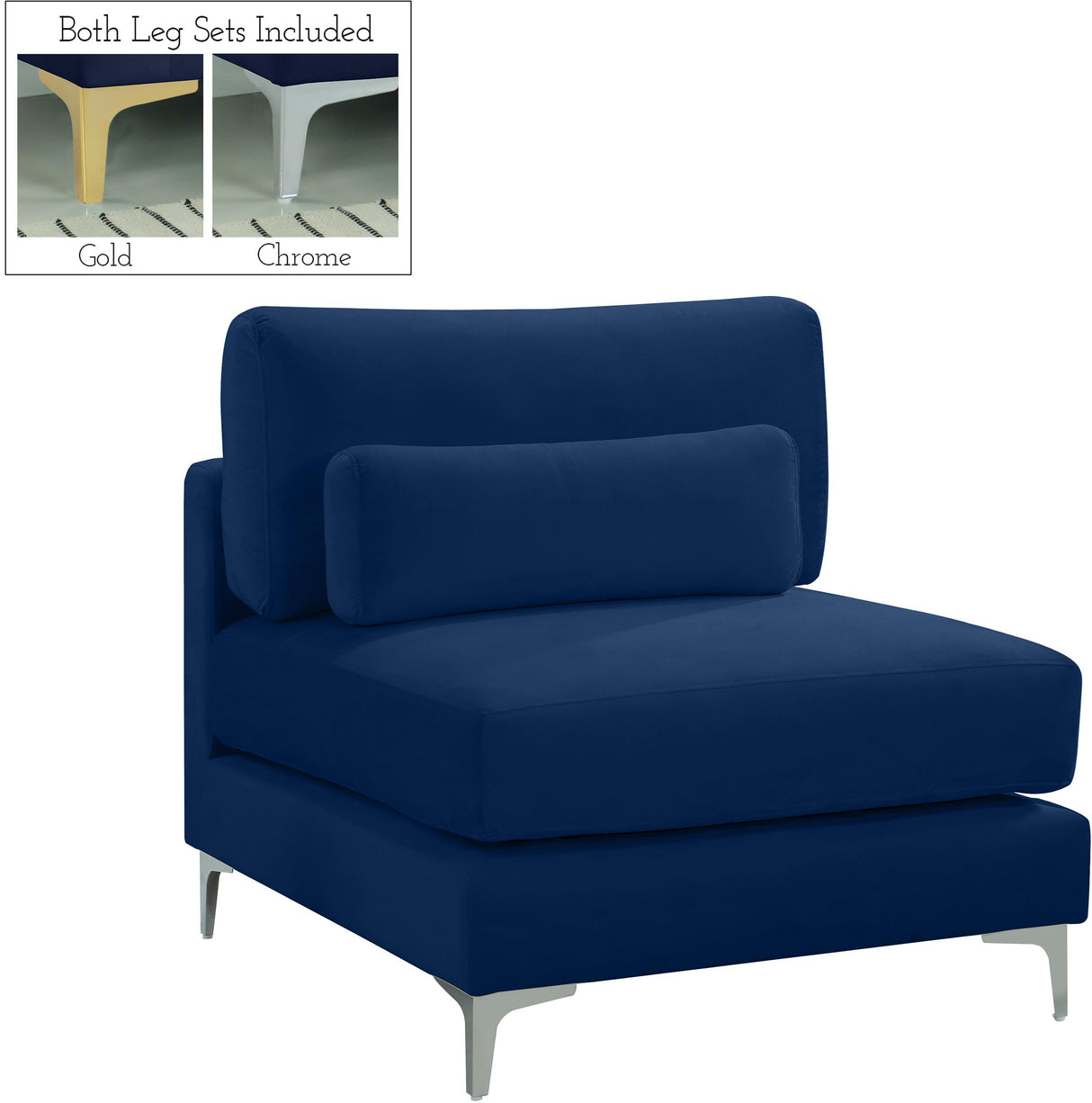 Julia Navy Velvet Modular Armless Chair - galleria furniture outlet