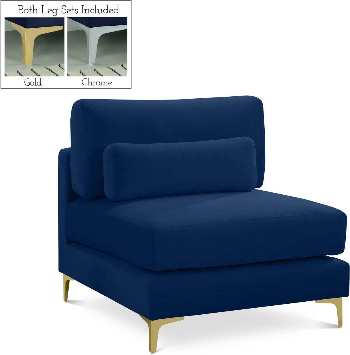 Julia Navy Velvet Modular Armless Chair - galleria furniture outlet