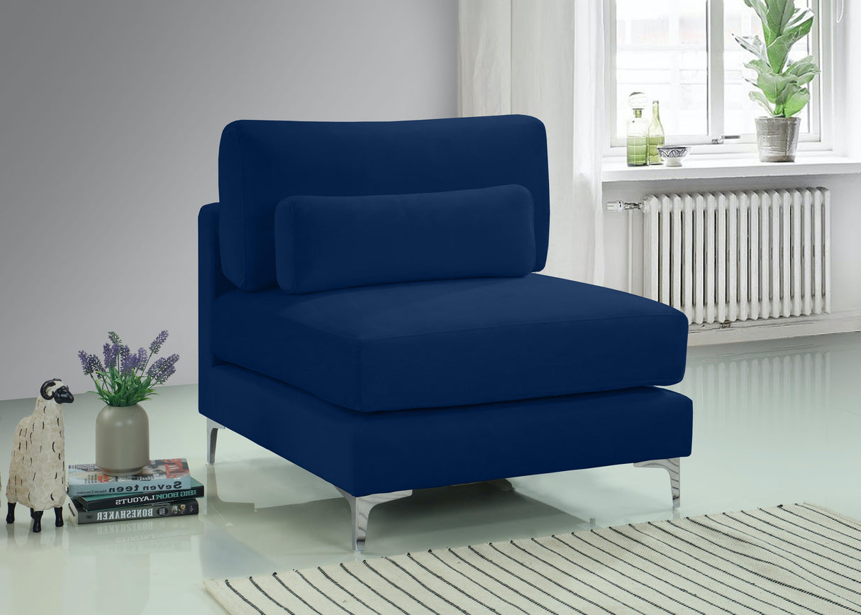 Julia Navy Velvet Modular Armless Chair - galleria furniture outlet