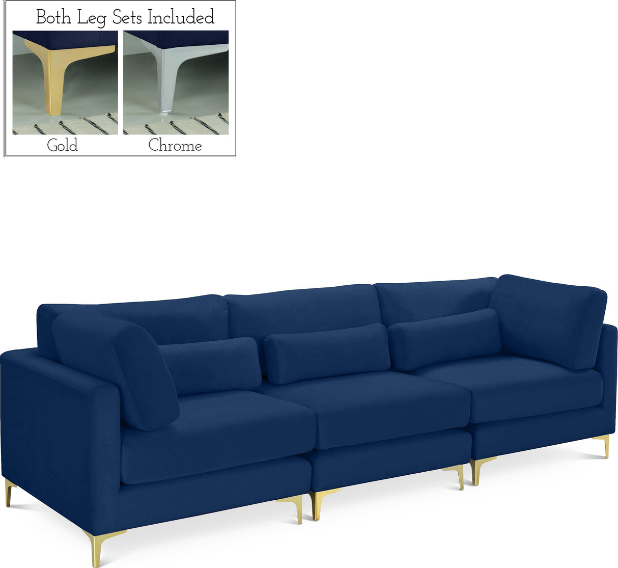 Julia Navy Velvet Modular Sofa (3 Boxes) - galleria furniture outlet