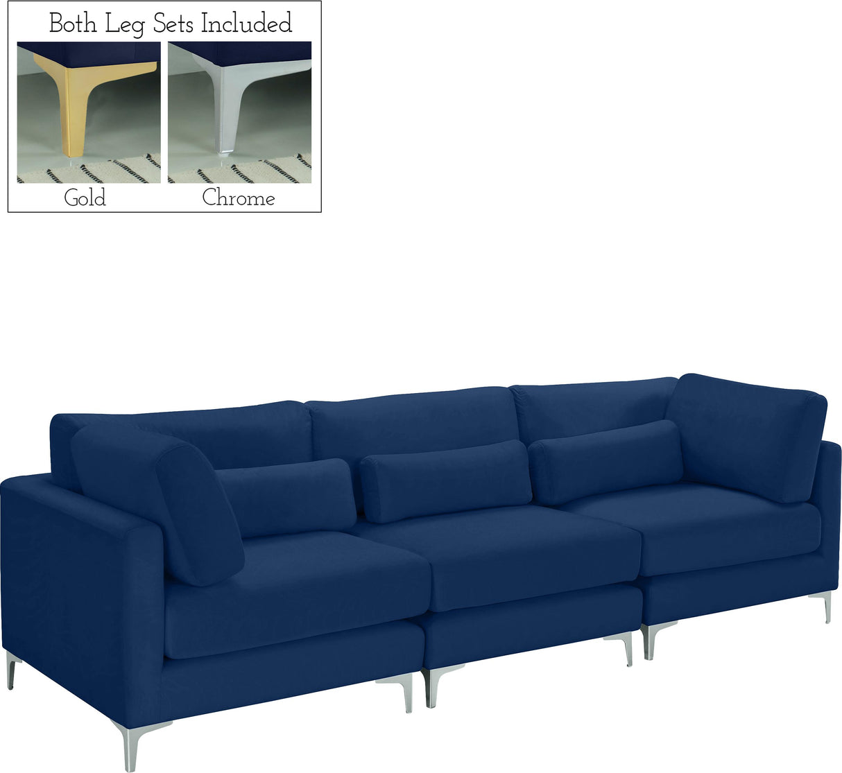 Julia Navy Velvet Modular Sofa (3 Boxes) - galleria furniture outlet