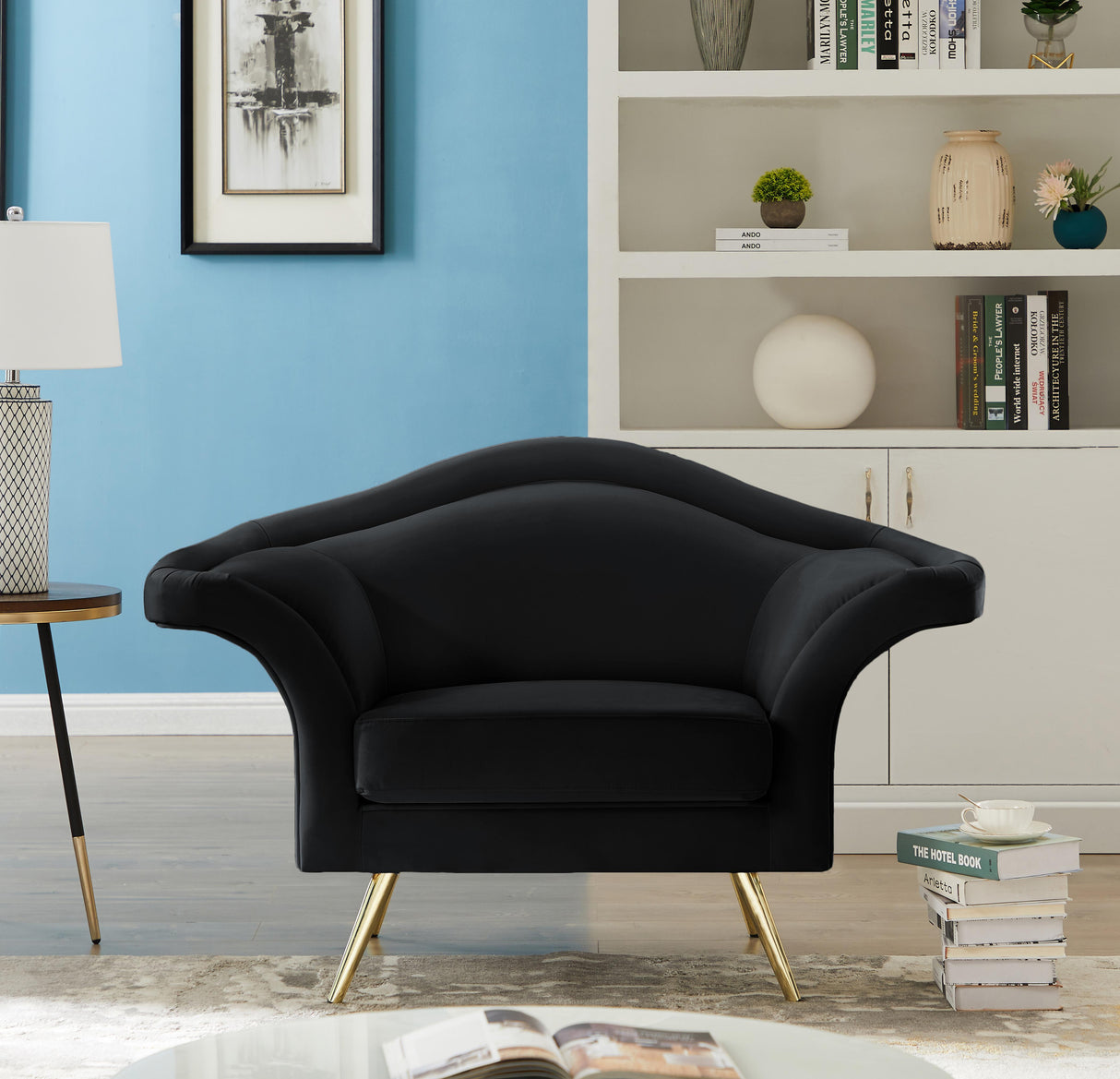 Lips Black Velvet Chair - galleria furniture outlet
