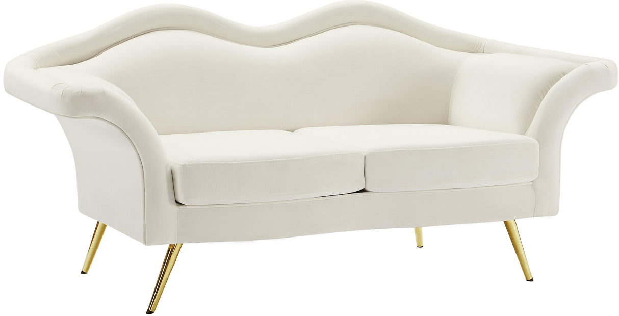 Lips Cream Velvet Loveseat - galleria furniture outlet