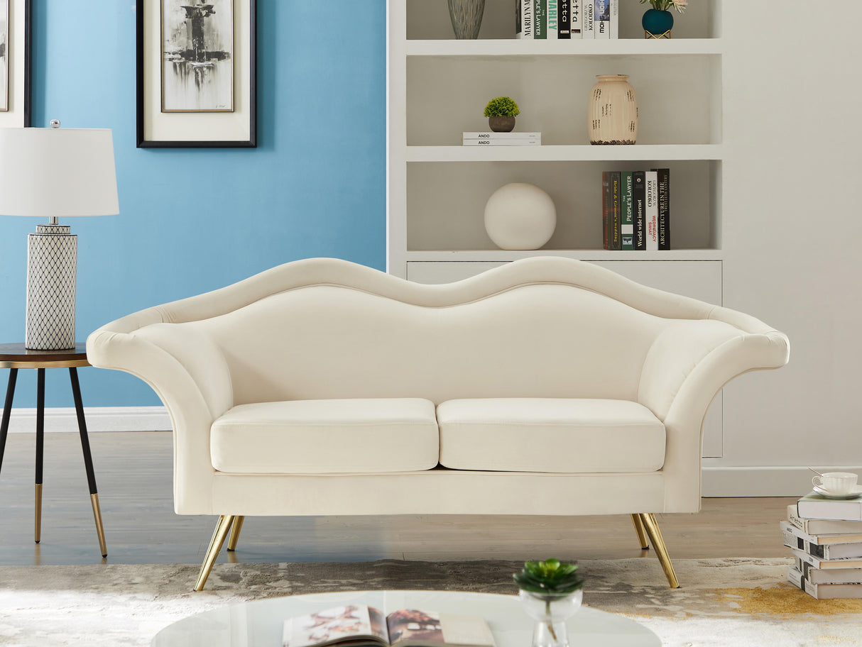 Lips Cream Velvet Loveseat - galleria furniture outlet
