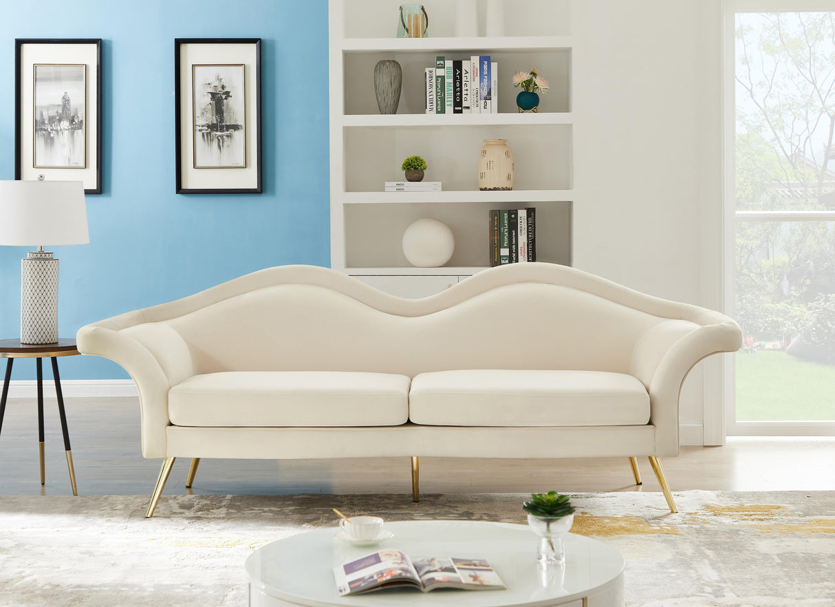 Lips Cream Velvet Sofa - galleria furniture outlet