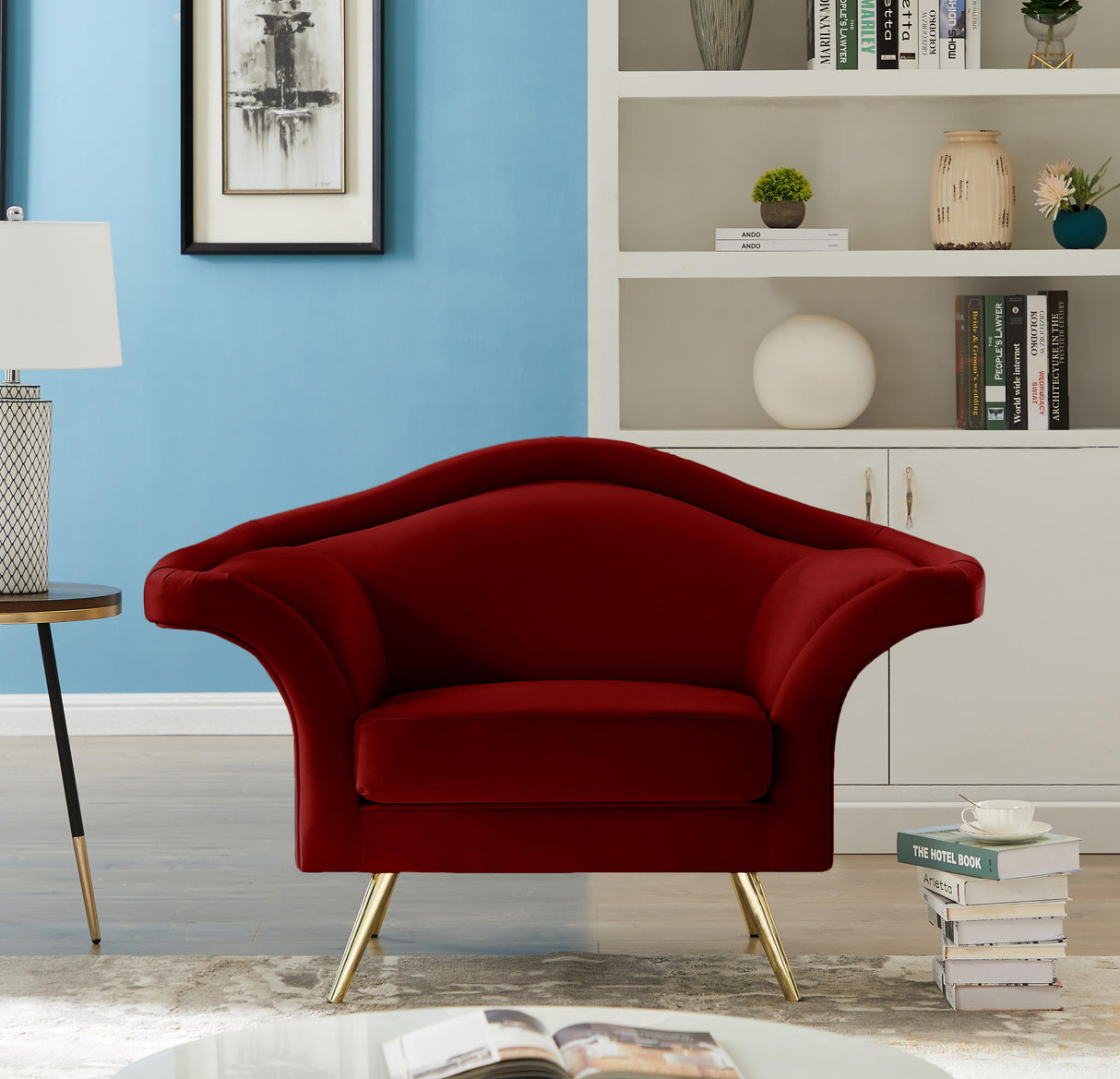 Lips Red Velvet Chair - galleria furniture outlet