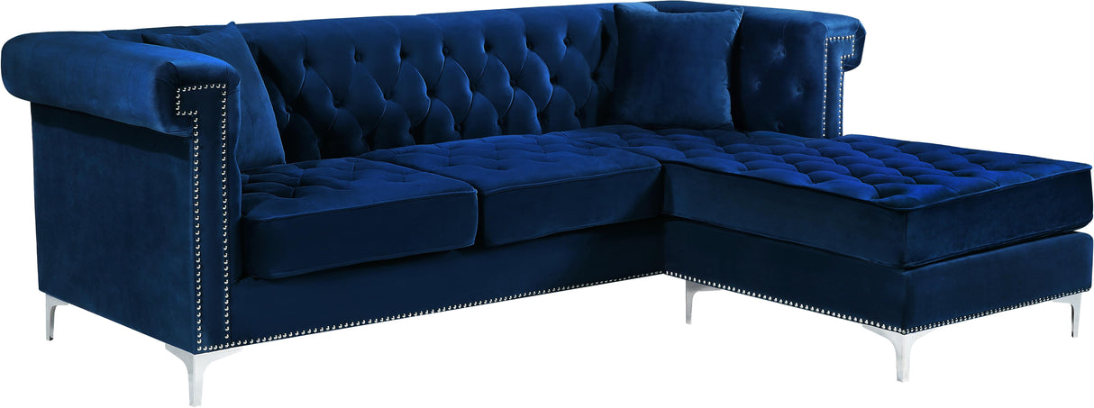 Damian Navy Velvet 2pc. Reversible Sectional - galleria furniture outlet