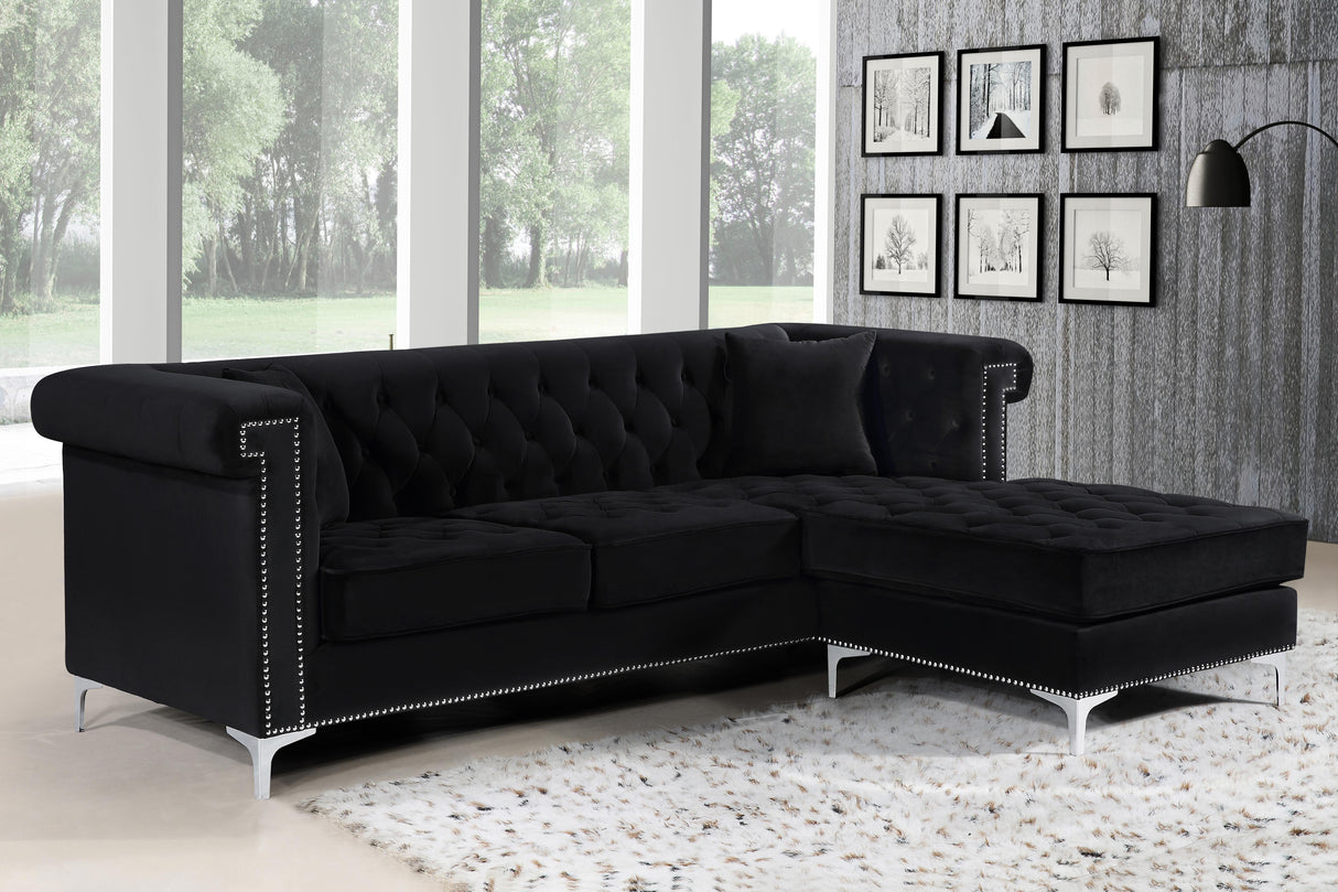 Damian Black Velvet 2pc. Reversible Sectional - galleria furniture outlet