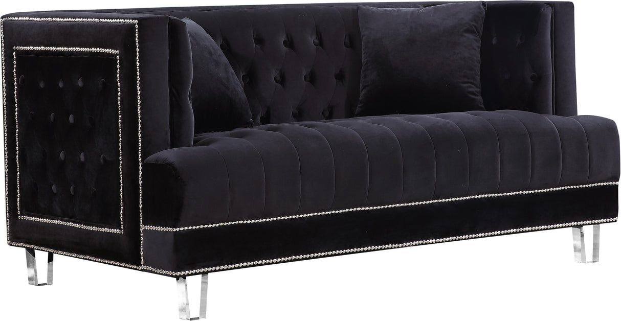 Lucas Black Velvet Loveseat - galleria furniture outlet