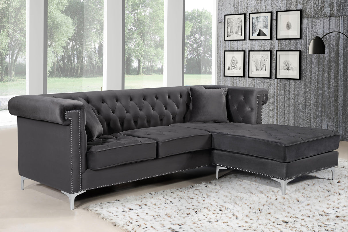Damian Grey Velvet 2pc. Reversible Sectional - galleria furniture outlet