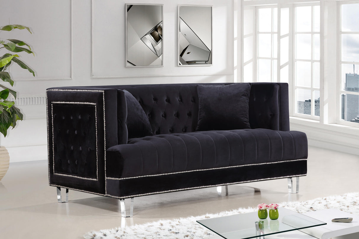 Lucas Black Velvet Loveseat - galleria furniture outlet
