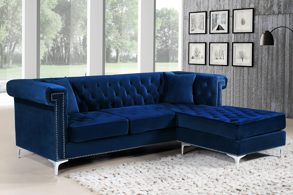 Damian Navy Velvet 2pc. Reversible Sectional - galleria furniture outlet