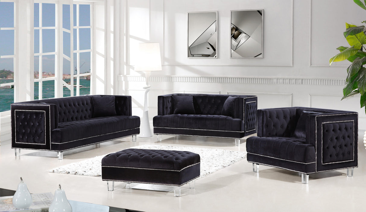 Lucas Black Velvet Ottoman - galleria furniture outlet
