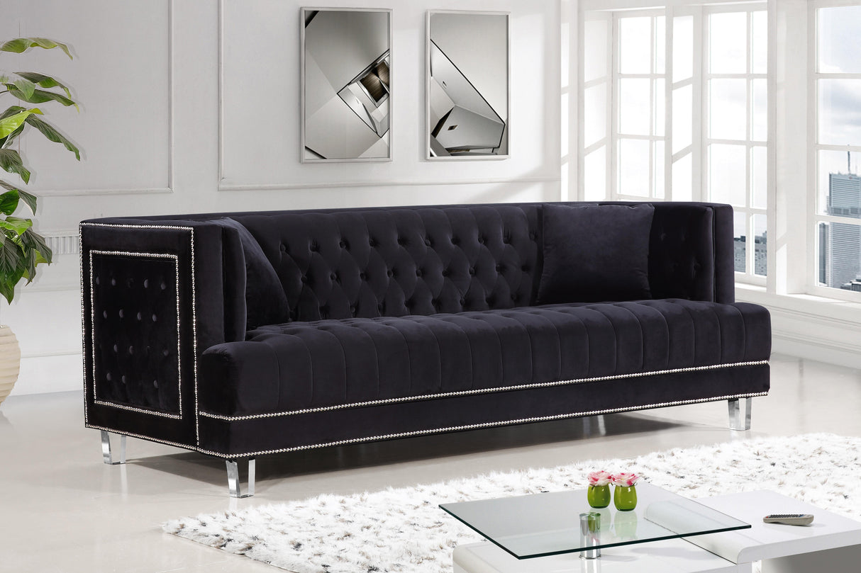 Lucas Black Velvet Sofa - galleria furniture outlet