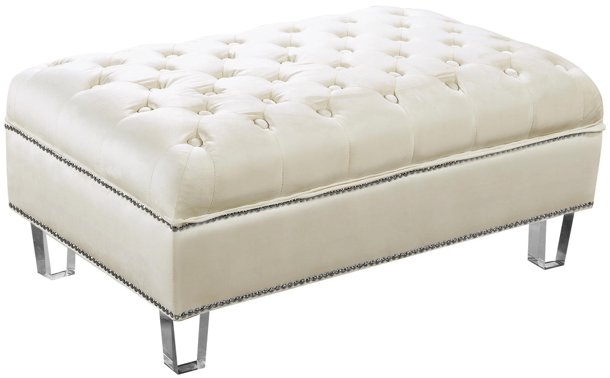 Lucas Cream Velvet Ottoman - galleria furniture outlet