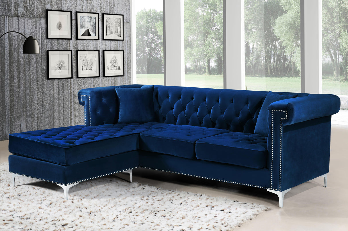 Damian Navy Velvet 2pc. Reversible Sectional - galleria furniture outlet
