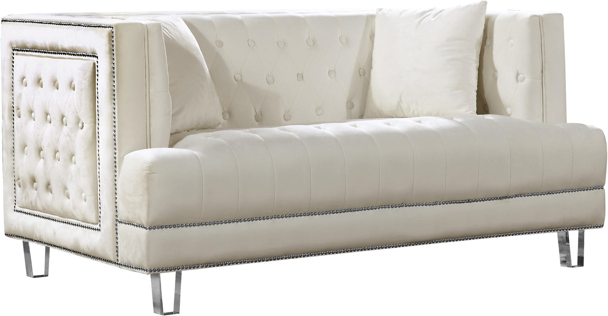 Lucas Cream Velvet Loveseat - galleria furniture outlet