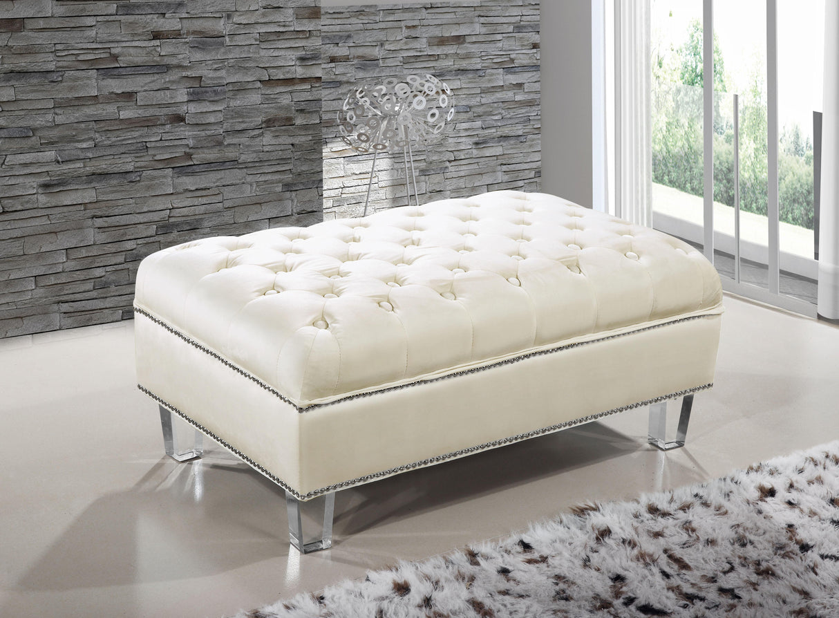 Lucas Cream Velvet Ottoman - galleria furniture outlet