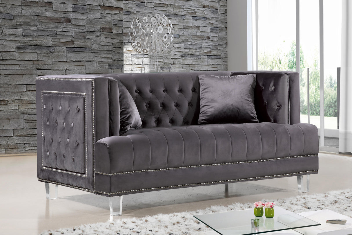 Lucas Grey Velvet Loveseat - galleria furniture outlet