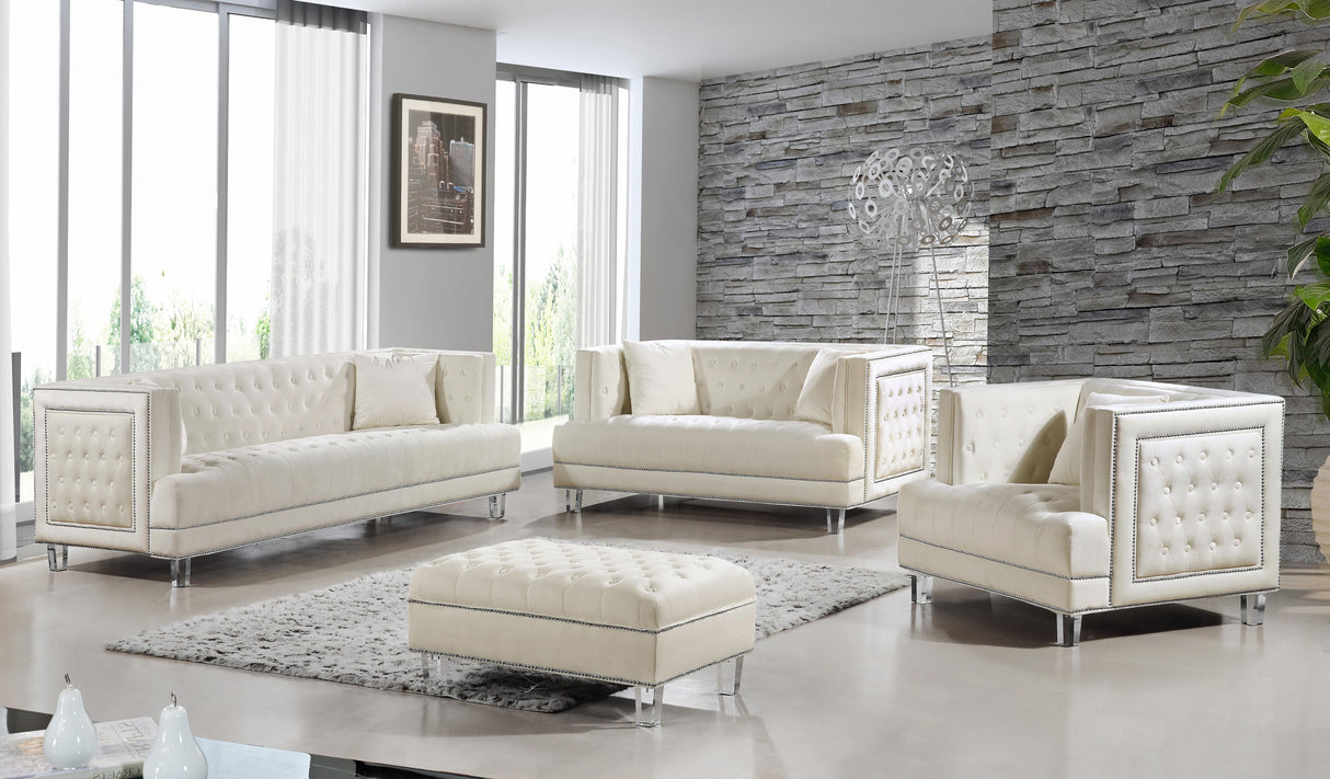 Lucas Cream Velvet Ottoman - galleria furniture outlet