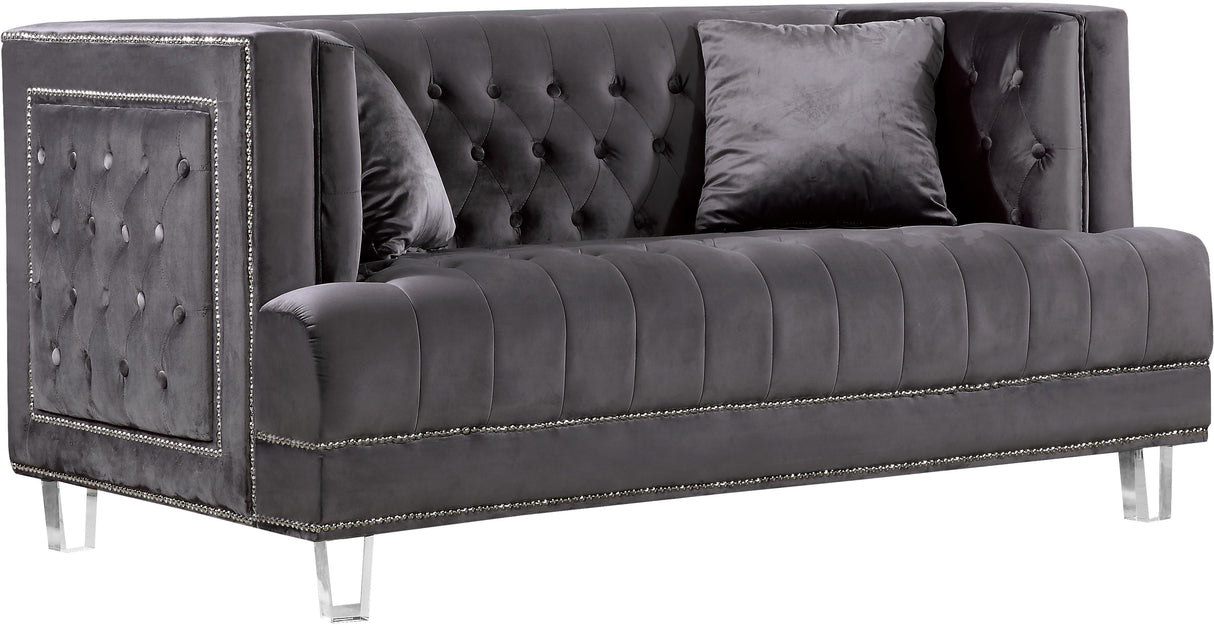 Lucas Grey Velvet Loveseat - galleria furniture outlet