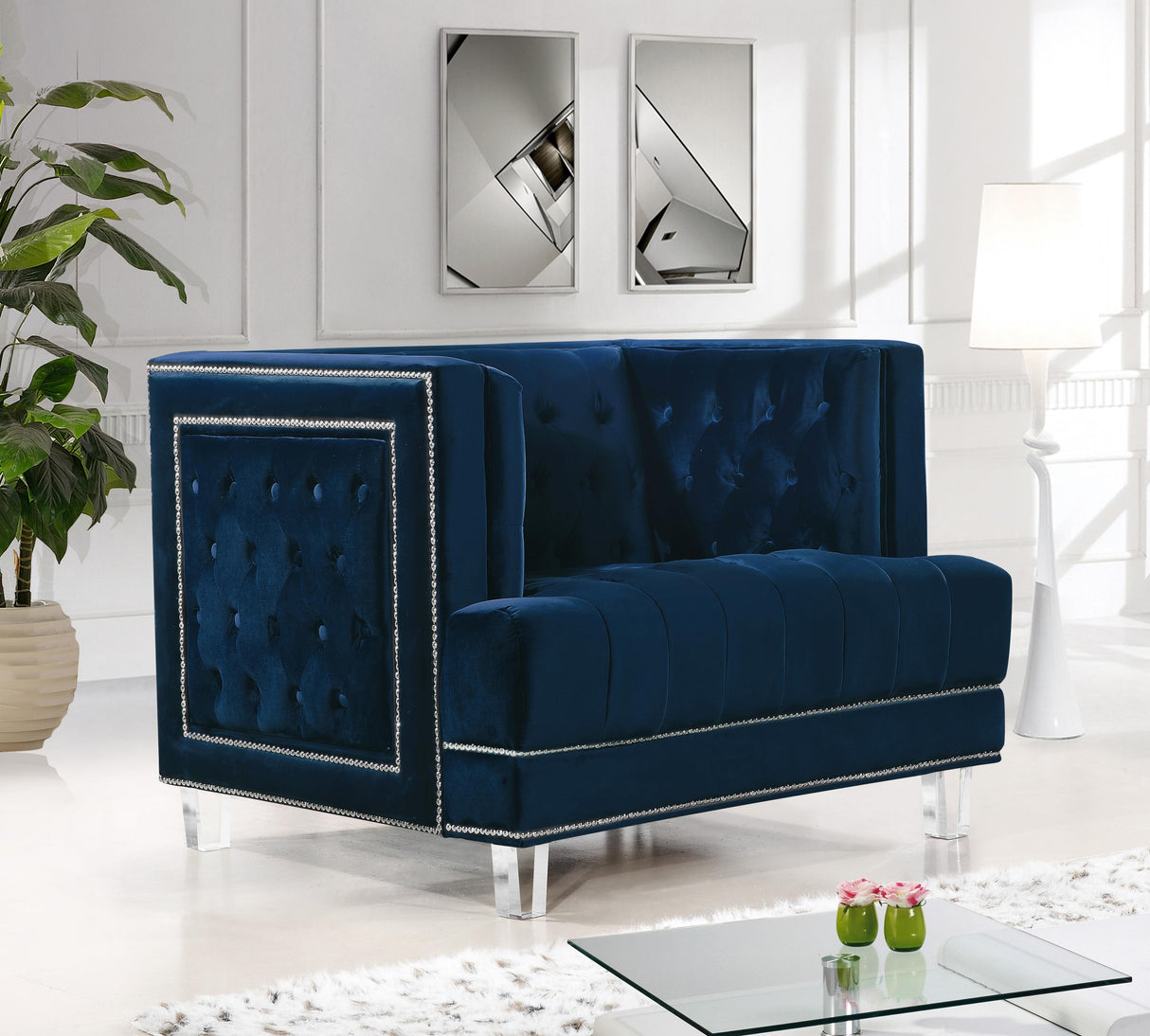 Lucas Navy Velvet Chair - galleria furniture outlet