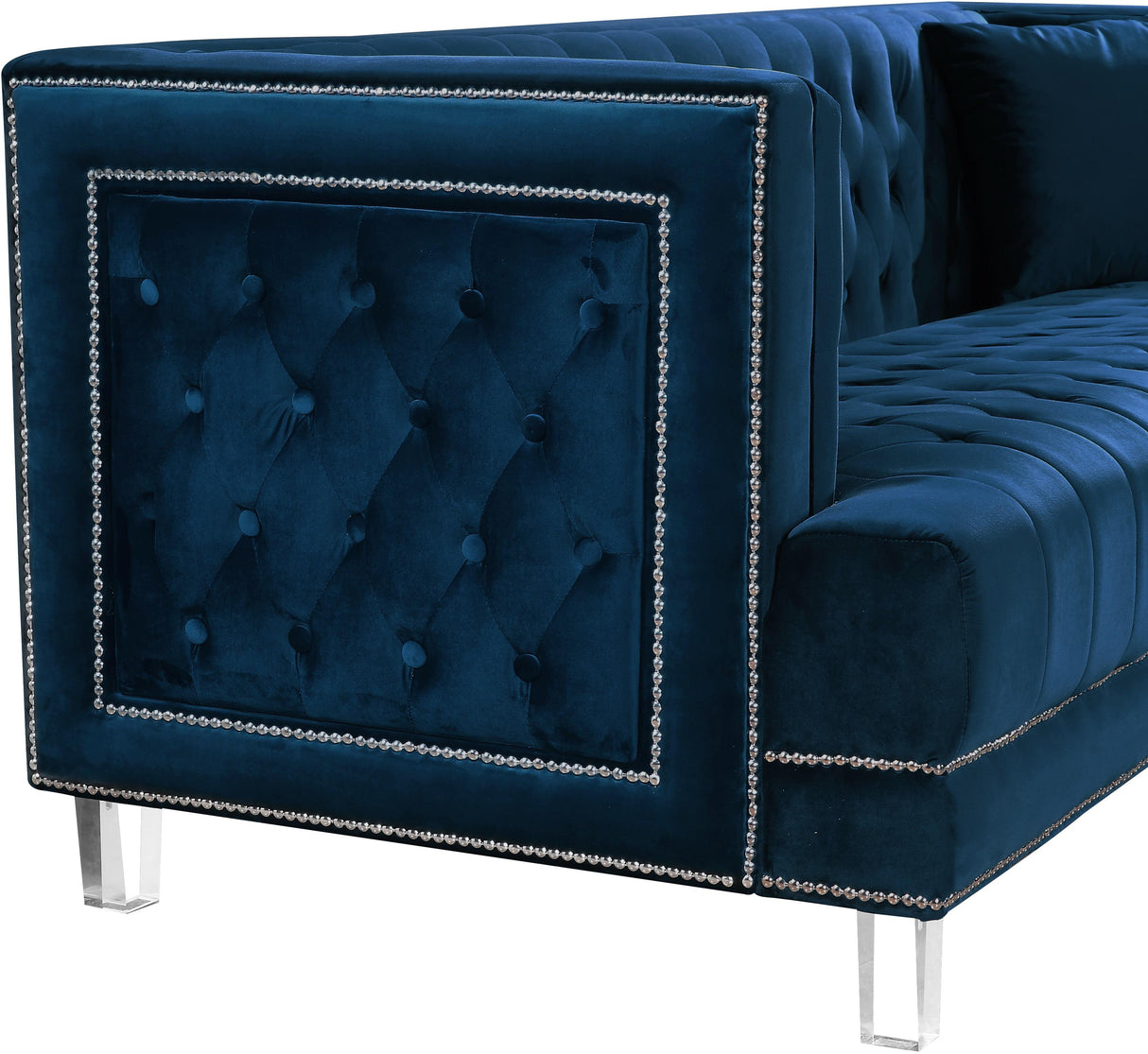 Lucas Navy Velvet Loveseat - galleria furniture outlet