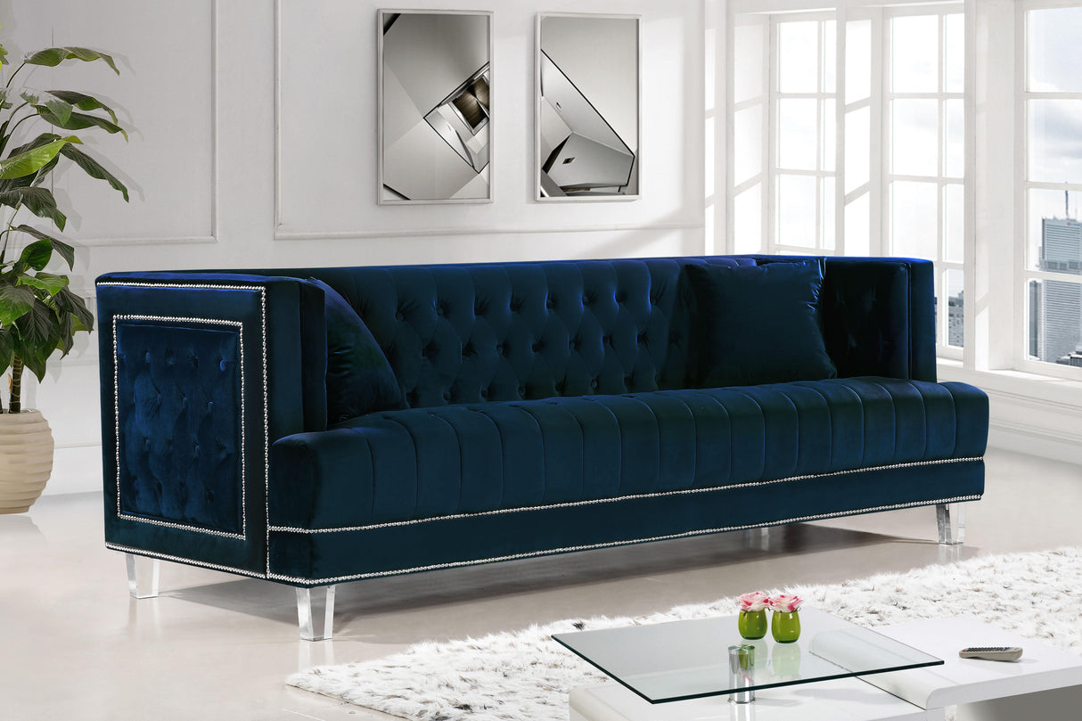 Lucas Navy Velvet Sofa - galleria furniture outlet