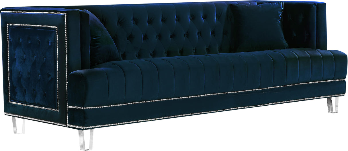 Lucas Navy Velvet Sofa - galleria furniture outlet
