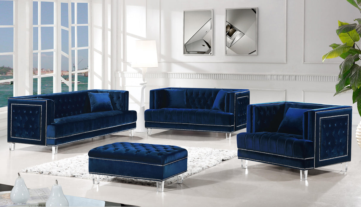 Lucas Navy Velvet Loveseat - galleria furniture outlet