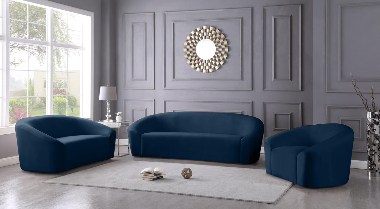 Riley Navy Velvet Loveseat - galleria furniture outlet