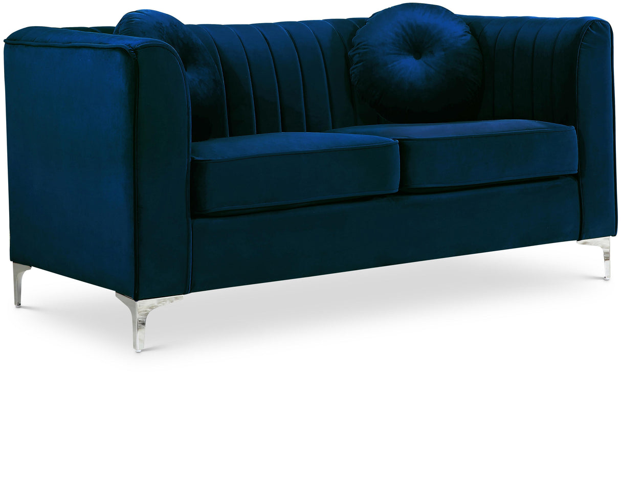 Isabelle Navy Velvet Loveseat - galleria furniture outlet