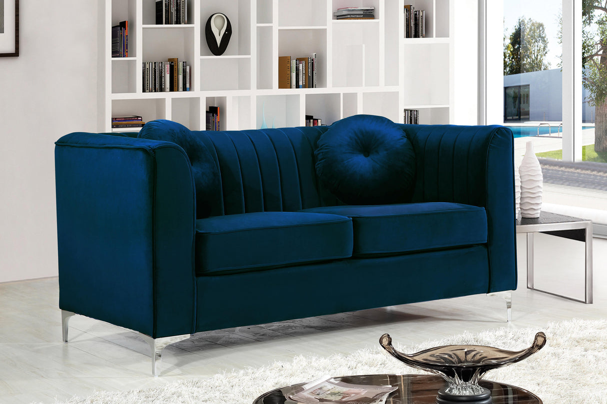 Isabelle Navy Velvet Loveseat - galleria furniture outlet