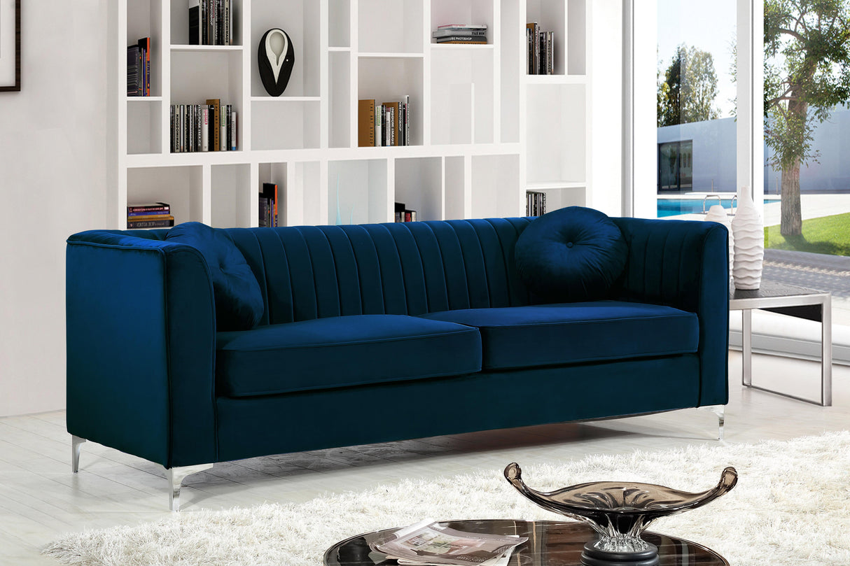 Isabelle Navy Velvet Sofa - galleria furniture outlet