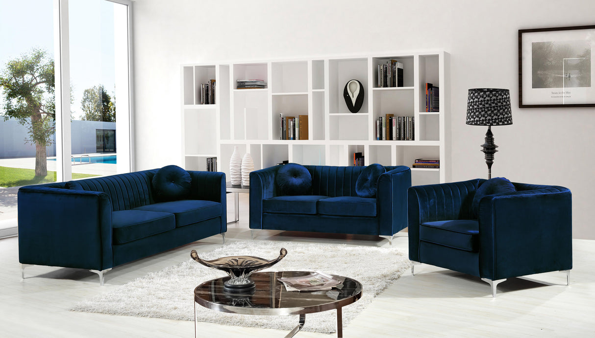 Isabelle Navy Velvet Loveseat - galleria furniture outlet