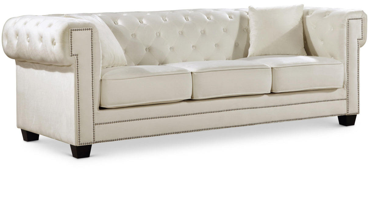 Bowery Cream Velvet Sofa - galleria furniture outlet