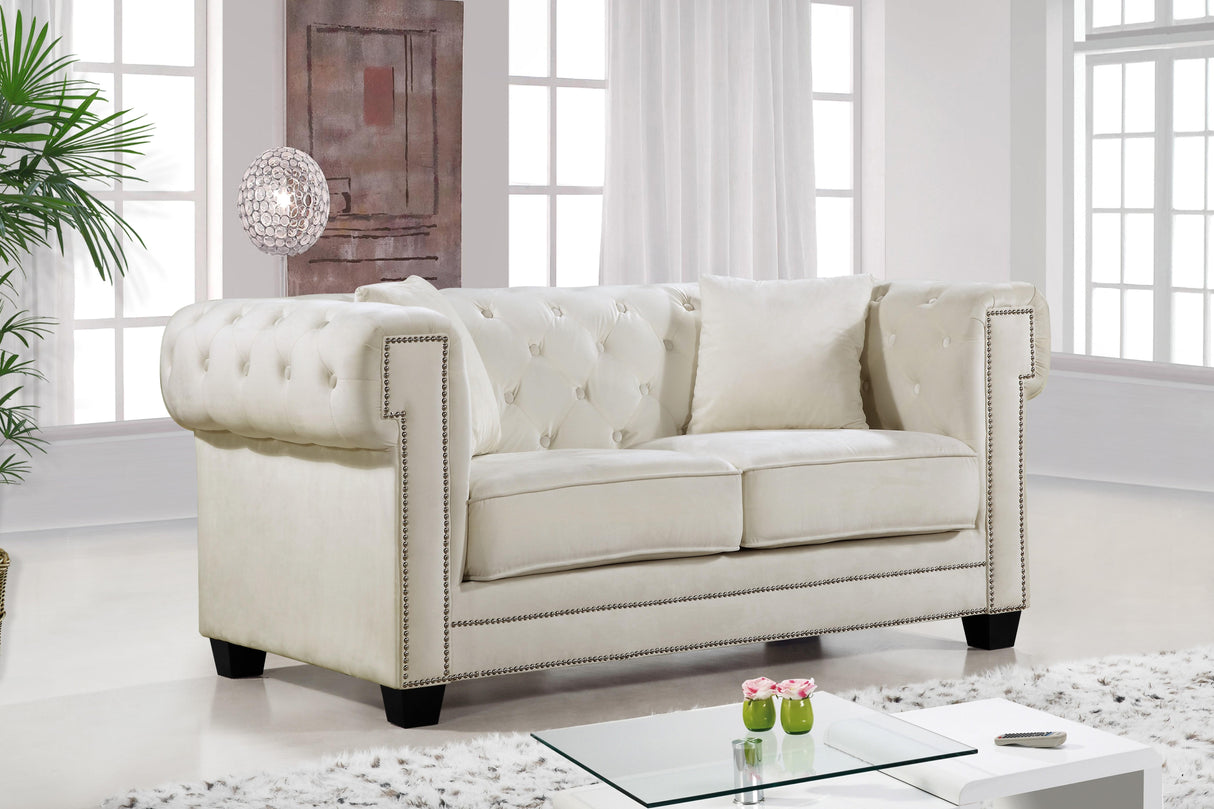 Bowery Cream Velvet Loveseat - galleria furniture outlet