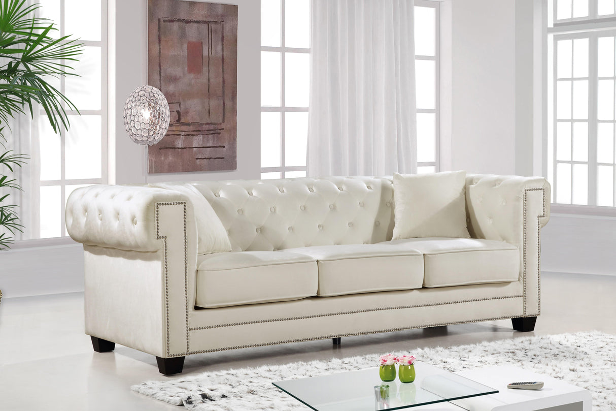 Bowery Cream Velvet Sofa - galleria furniture outlet